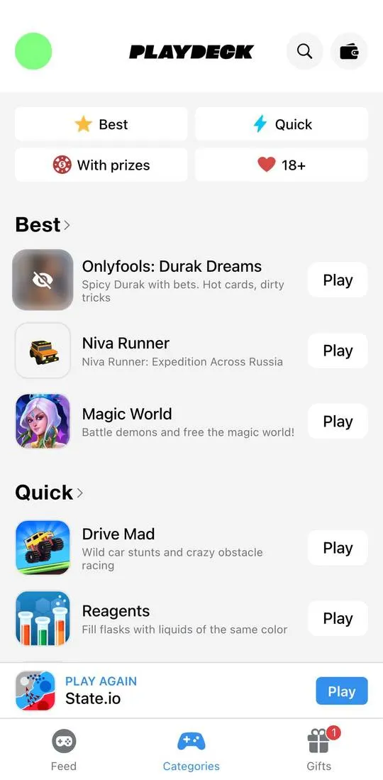 PlayDeck, screen 1