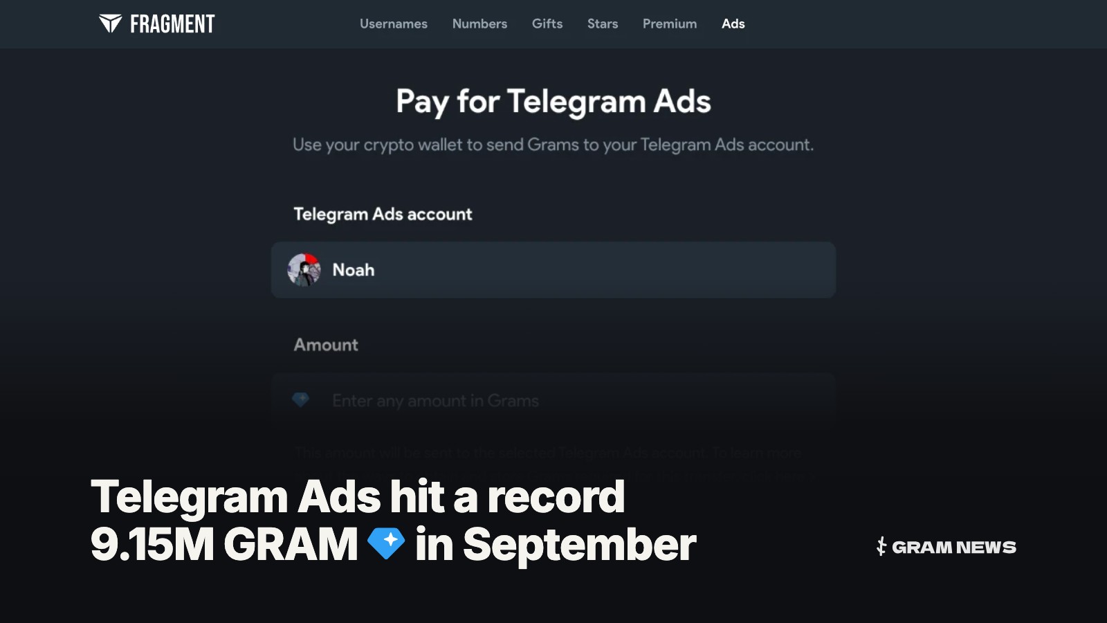 Cover of “Advertisers paid Telegram Ads 9.15 million GRAM in September, more than in any other month”