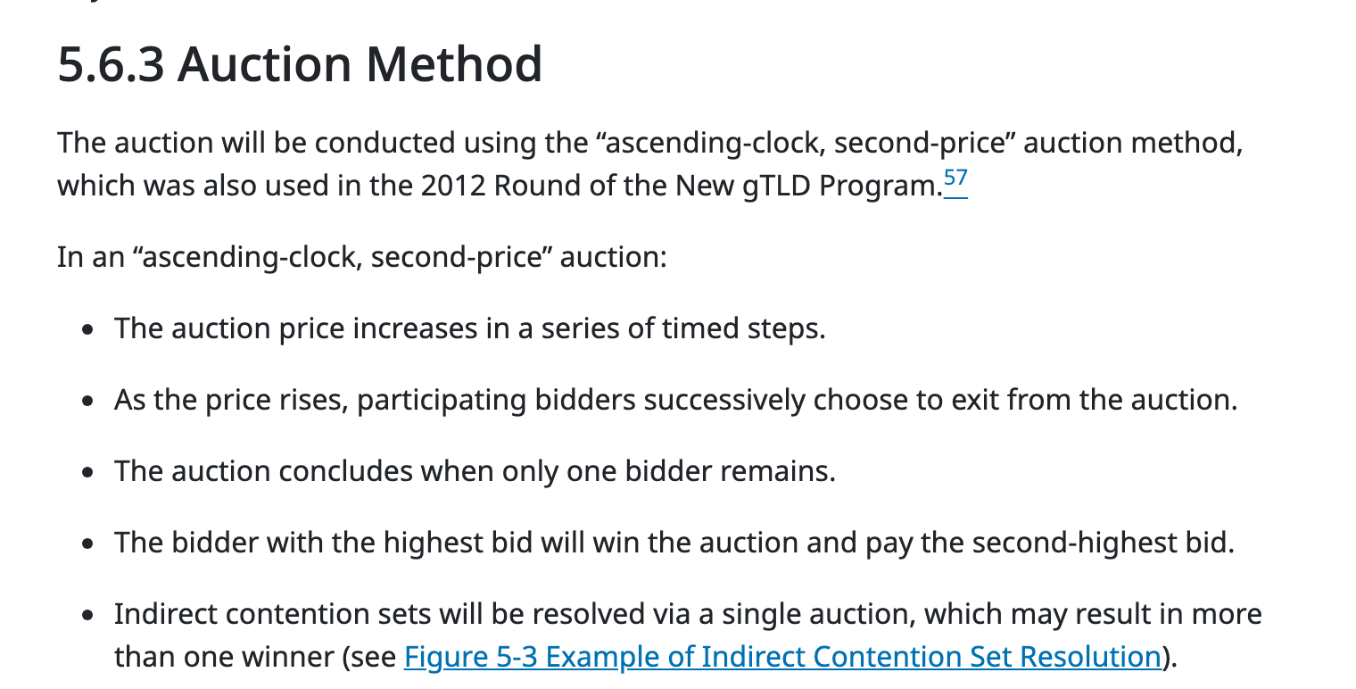 Applicant Guidebook section 5.6.3 on the auction method