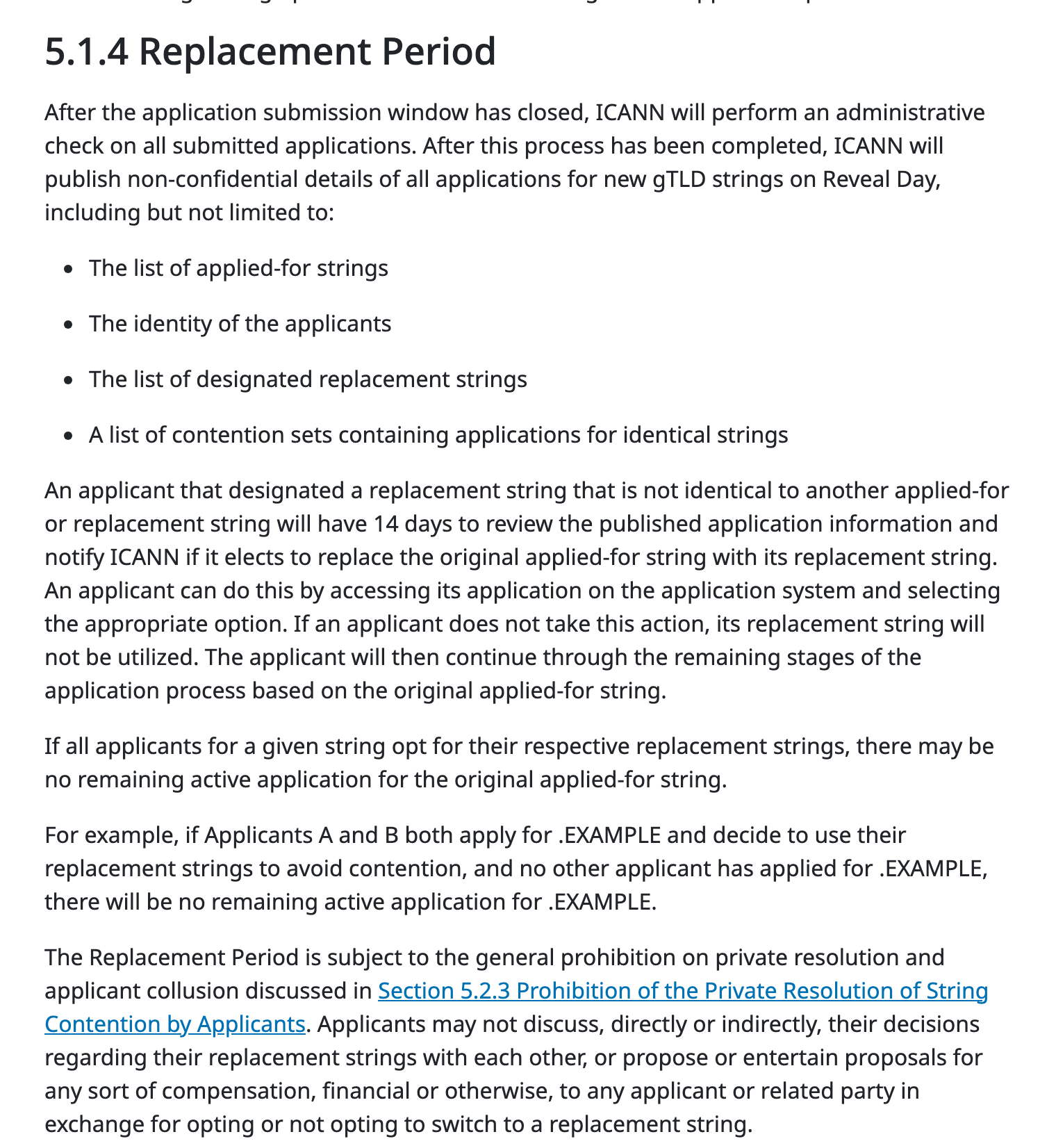 Applicant Guidebook section 5.1.4 on the replacement period