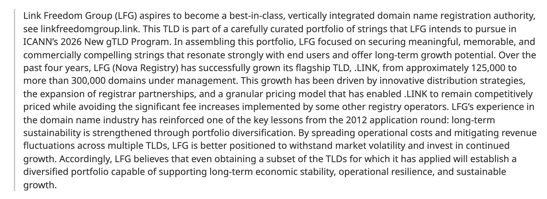 Link Freedom Group's answer to question 133 about the mission of the .gram TLD