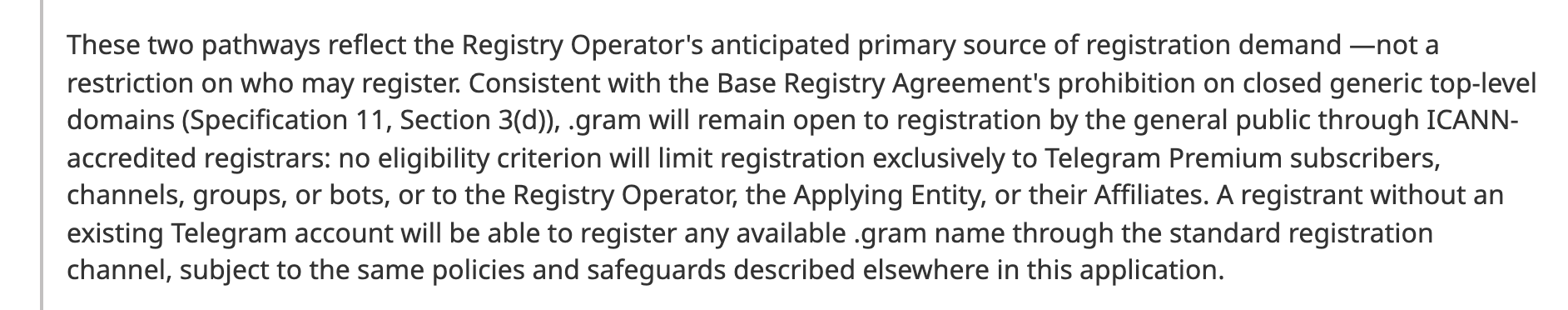 Telegram's answer to question 133 about open registration