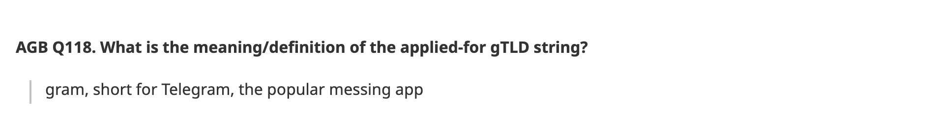 Telegram's answer to question 118: gram as an abbreviation of Telegram