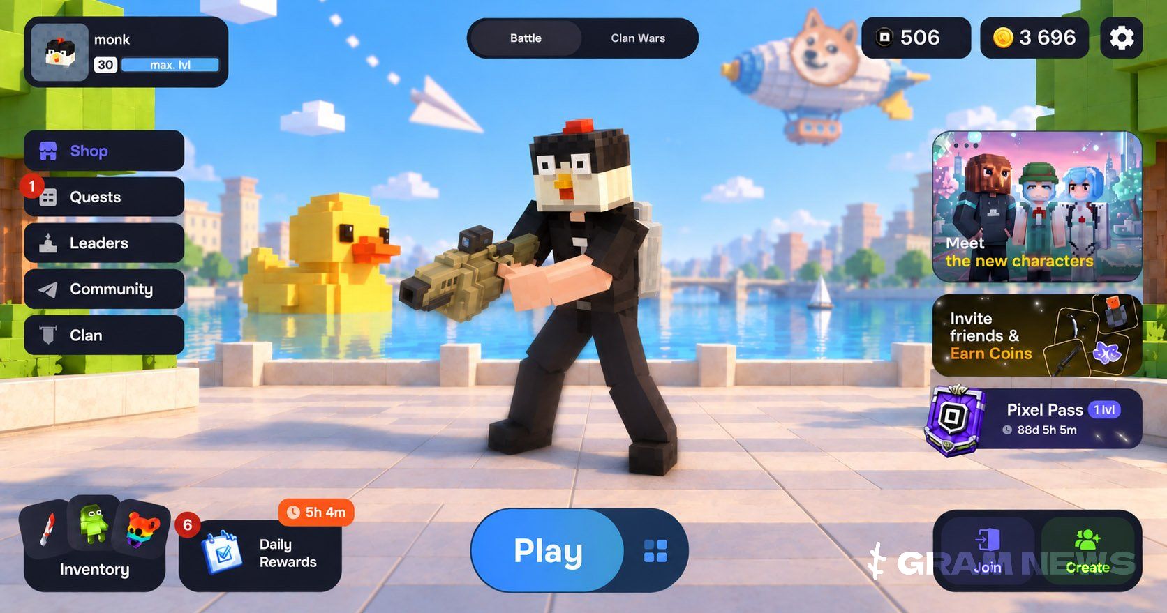 Pixel World main screen with the Pixel Pass