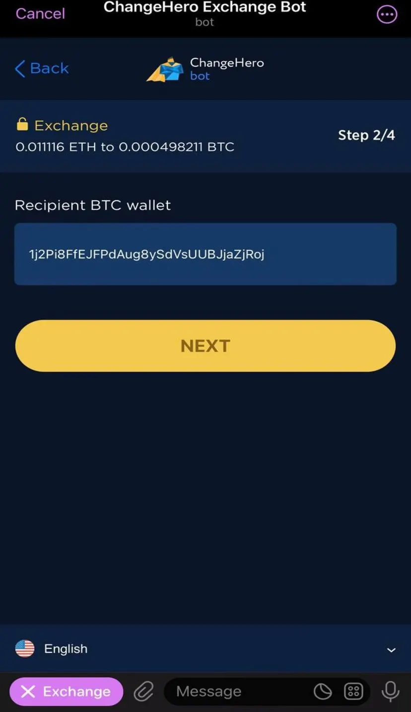 ChangeHero Bot — экран 3