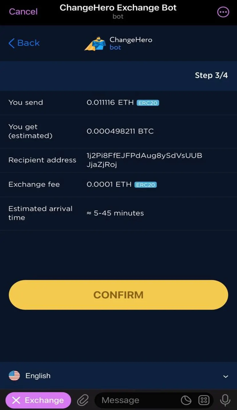 ChangeHero Bot — экран 4