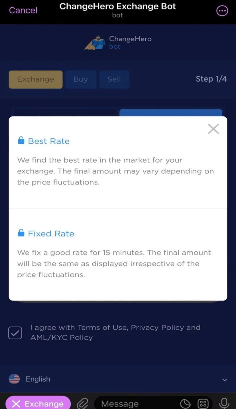 ChangeHero Bot — экран 2