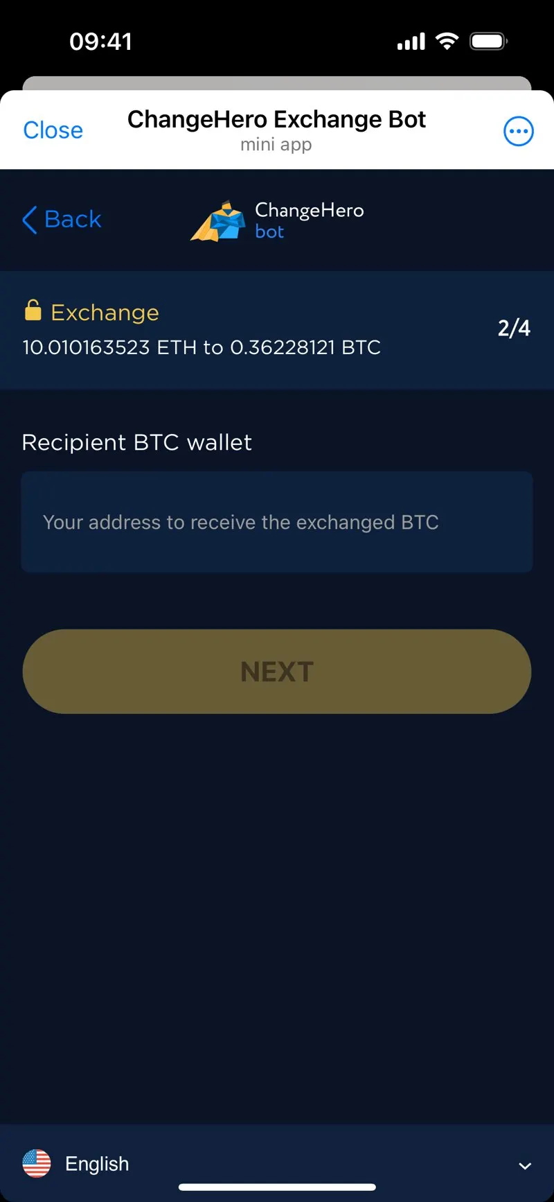 ChangeHero Bot — экран 9