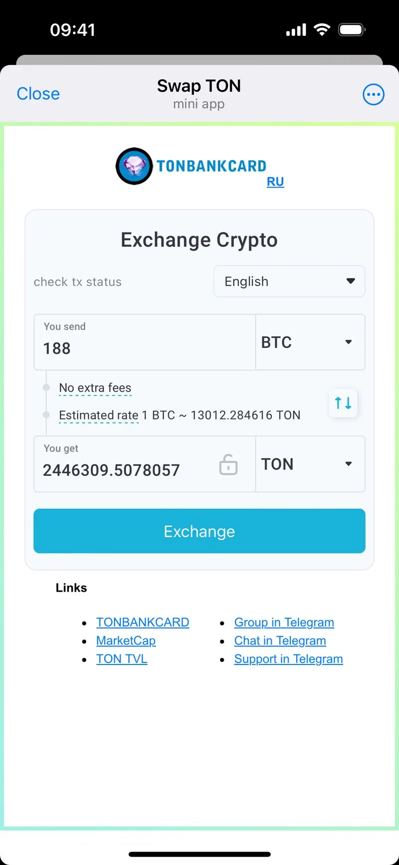 TONBANKCARD Exchange — screenshot 3