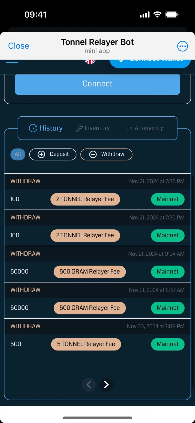 Tonnel Relayer Bot — экран 3