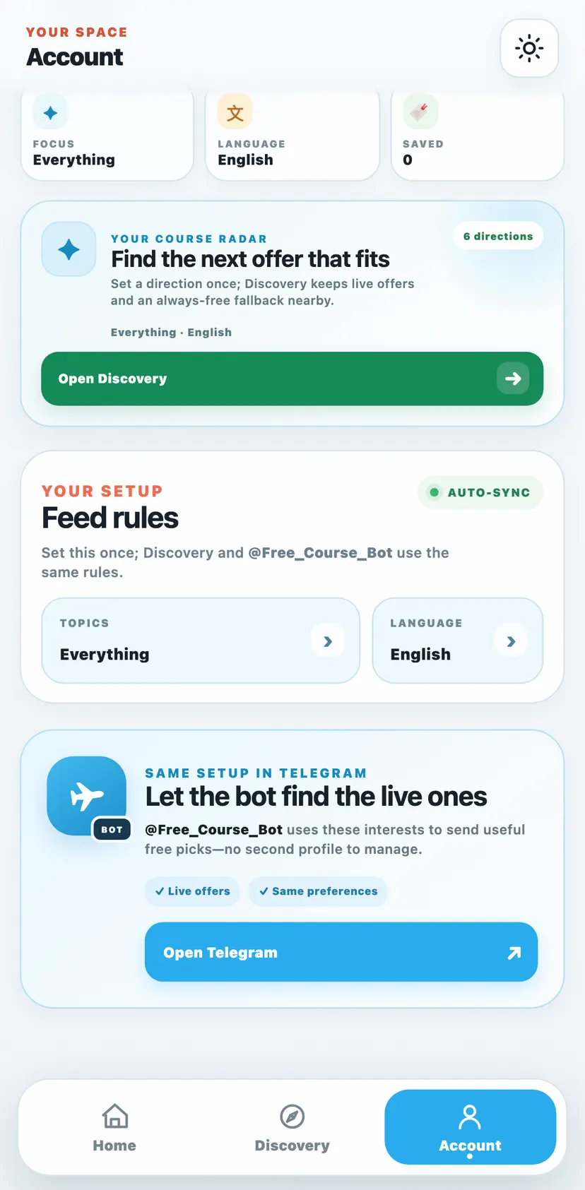 Free Courses — screen 2: Jim · Picks are synced · ✦ · 文
