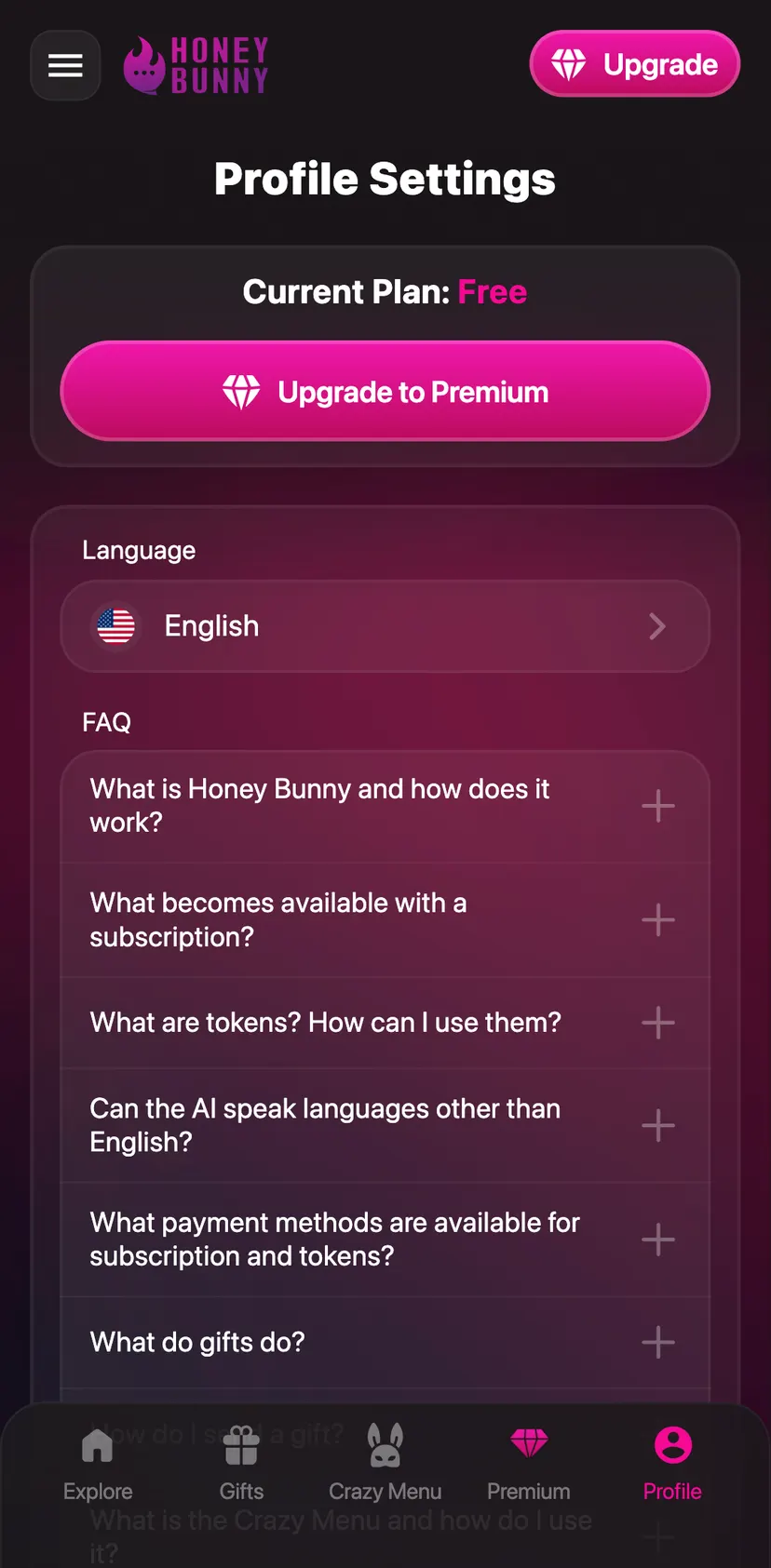 Honey Bunny 🐰 — Profile section