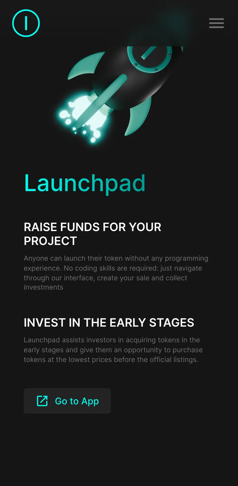 JVault — screen 3: Launchpad · RAISE FUNDS FOR YOUR PROJECT · Anyone can launch their token without any programming…