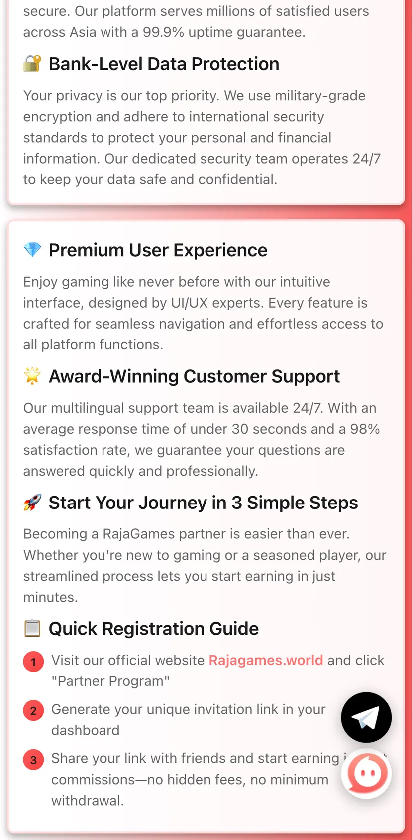 RajaGamesBot — screen 3: With advanced security infrastructure and a proven track record, RajaGames guarantees a gaming…
