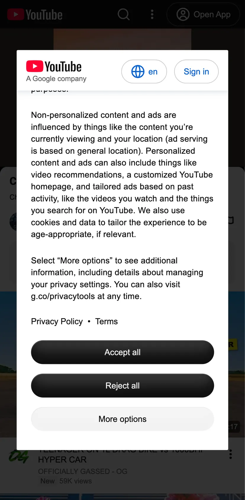 RiverLandGame — screen 3: Show personalized content, depending on your settings · Show personalized ads, depending on your…