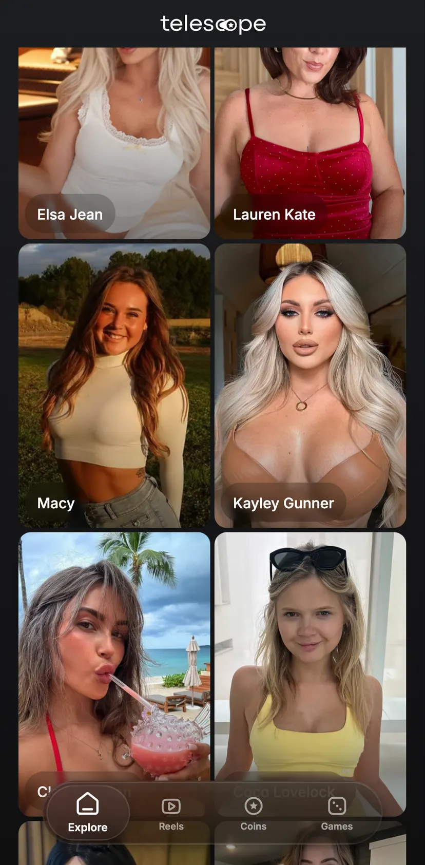 Telescope — screen 4: Elsa Jean · Lauren Kate · Macy · Kayley Gunner