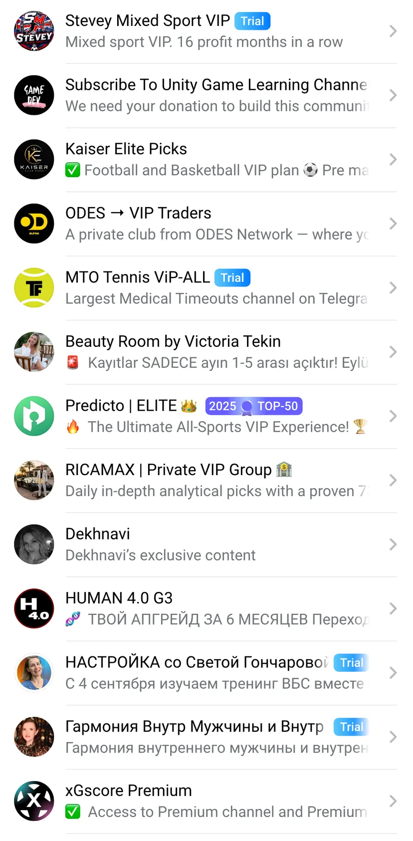 Tribute — экран 2: Stevey Mixed Sport VIP · Trial · Mixed sport VIP. 16 profit months in a row · Subscribe To Unity Game…